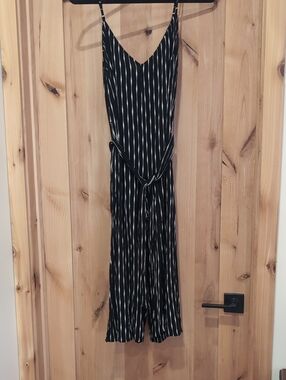 Billabong Black and White Vertical Stripe Jumpsuit